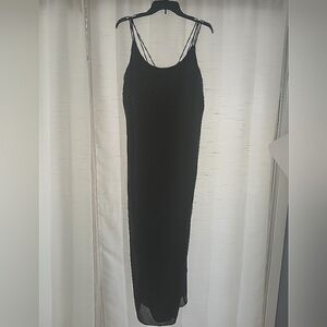 VTG Onyx Nites Maxi Dress Lined Beaded Designs 90's Prom Black Sz 16.  FL